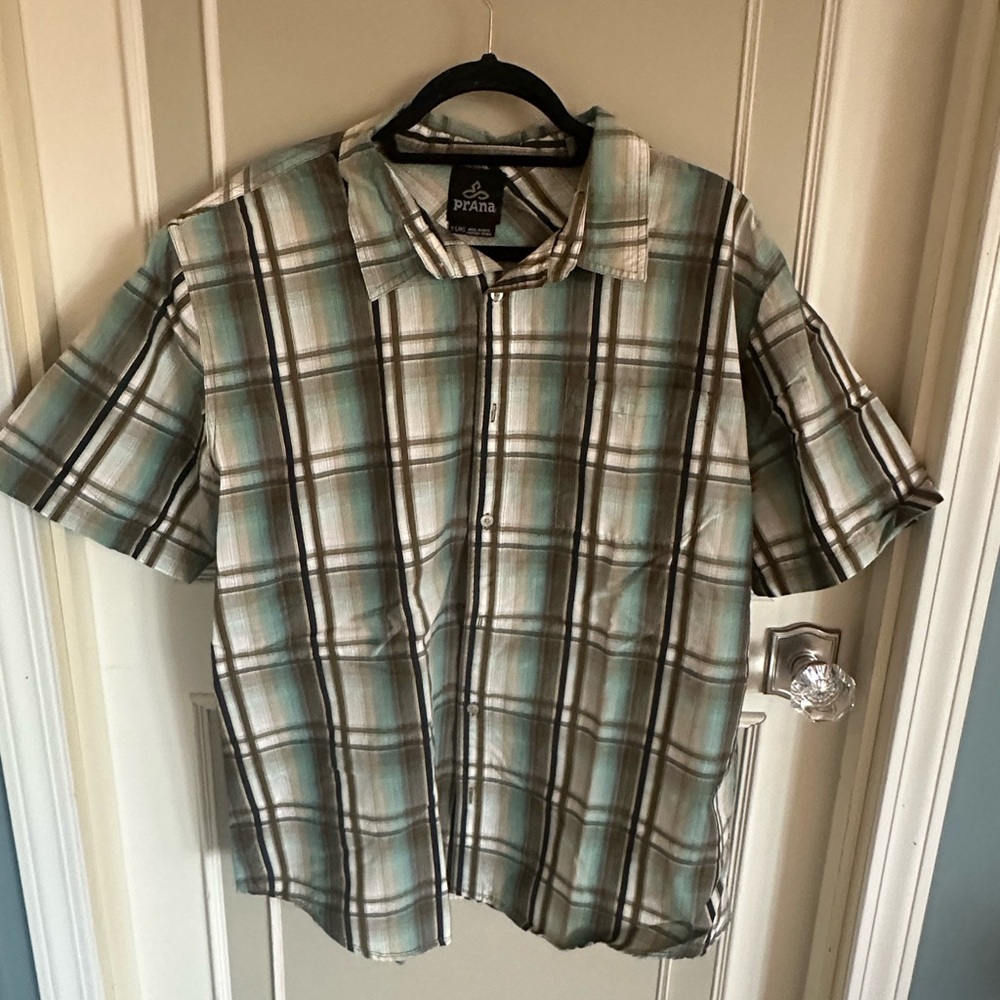 Prana Men's Casual Plaid Shirt - Green and Brown